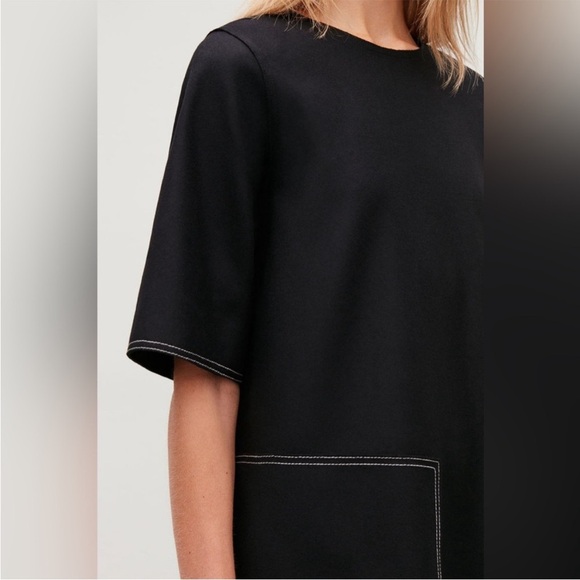 Cos topstitched black wool/cashmere mod short sleeve dress size 2 - Picture 3 of 10